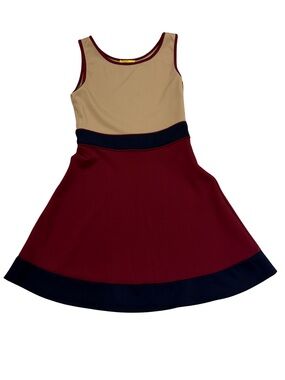 Like New: Yellow Star Cream, Navy. and Burgundy Casual Dress | Medium